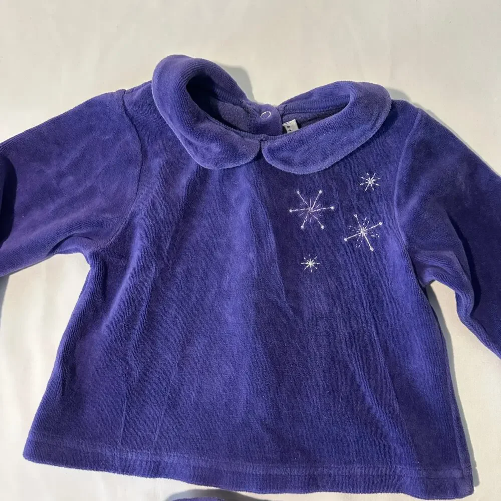 Vintage 90s Purple Velour Peter Pan Collar Snowflake Winter Sweatsuit Set Sz 12m